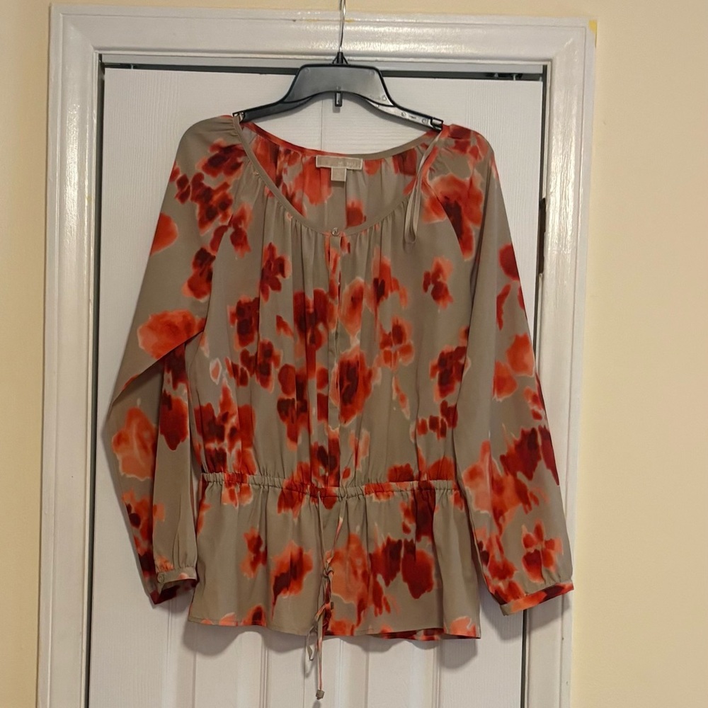 MICHAEL Michael Kors Red and Tan Floral Blouse